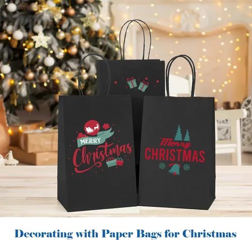 Miniatura 9 de GSSUSA Bolsas de regalo negras de 5.25 x 3.75 x 8 pulgadas, 100 unidades, bolsa para el día de San Valentín, bolsas de papel negro con asas a