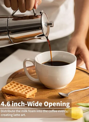 Miniatura 8 de Teocera Juego de 4 tazas de café grandes de 16 onzas, tazas de porcelana blanca gruesa para capuchino, café con leche, té y chocolate caliente