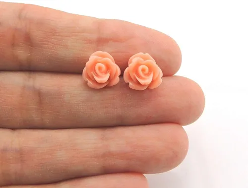 Miniatura 3 de Pendientes de poste de plástico hipoalergénico con forma de rosa de 0.354 in, orejas sensibles al metal