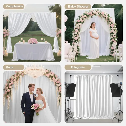 Miniatura 3 de Cortinas Joydeco Blancas de Fondo para Bodas y Fiestas, Cortinas de Fondo Fotográfico para Bodas y Cumpleaños, Tela de Poliéster sin Arrugas, 5 x 10