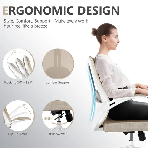 Miniatura 5 de poki Silla de oficina ergonómica, silla de escritorio de oficina en casa con ruedas, silla de oficina de malla con soporte lumbar, cómoda silla