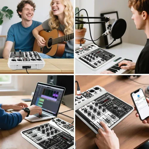 Miniatura 9 de Mezclador profesional de audio DJ de 4 canales, tablero de sonido Bluetooth con entrada USB MP3 y alimentación fantasma de 48 V para karaoke