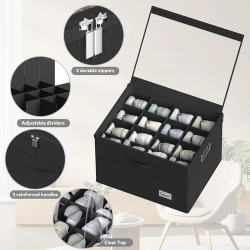 Miniatura 3 de Organizador de zapatos para armario, cajas grandes de almacenamiento con ventana transparente, contenedor de zapatos que ahorra espacio con soporte