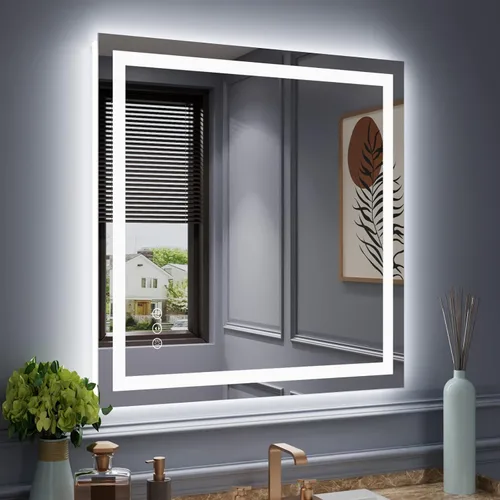 Miniatura 55 de Amorho Espejo de baño LED de 24 x 32 pulgadas con luces, iluminación frontal y retroiluminación, regulable continuamente, antiniebla, vidrio Frente