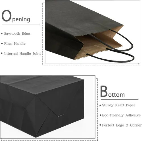 Miniatura 4 de AZOWA Bolsas de regalo de papel kraft negro con asas (negro, 12 piezas, 5 x 3.1 x 8.2 pulgadas)