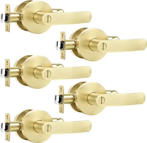 Miniatura 18 de Leydebong Paquete de 10 manijas de puerta de entrada de color dorado claro (con llave similar), perillas de puerta interior resistentes, cerraduras