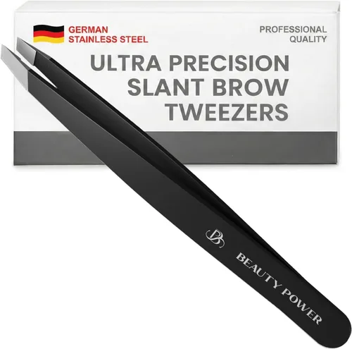 Beauty Power Pinzas Inclinadas Profesionales de Ultra-Precisión para Cabello Facial de Mujer - Acero Inoxidable Alemán, Pinzas para Hombres y