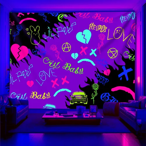 Miniatura 9 de PSYHILAR Blacklight Lil Peep Tapestry, Pósteres de Luz Negra para Dormitorio, Bandera UV Star Shopping Rapper (40 x 30 Pulgadas)