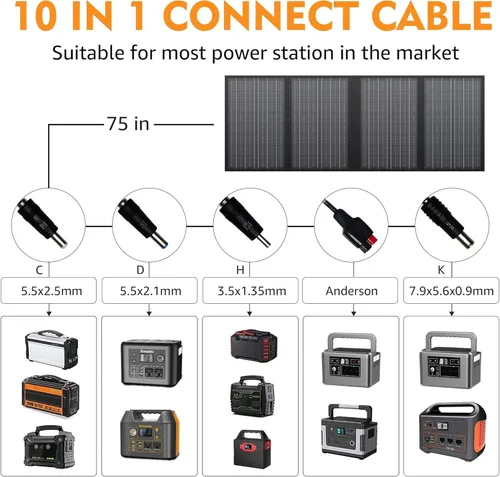 Miniatura 6 de Cargador de panel solar plegable de 60 W con salida de 18 V CC (11 conectores) para estaciones de energía portátiles de 100 W ~ 350 W Negro /Gris