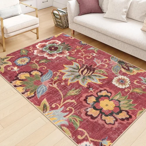 Miniatura 54 de Beeiva Alfombras florales de entrada, lavables para interiores, ultra fina, de 2 x 3 pies, antideslizante, para cocina, tapete de cachemira suave