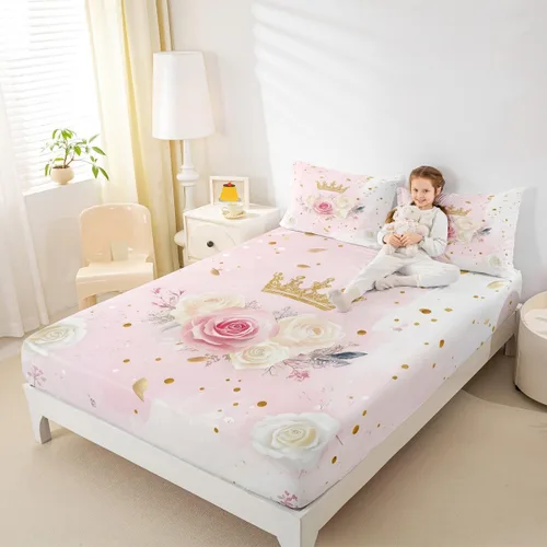 Miniatura 7 de Erosebridal Lindas sábanas negras para niñas, sábana bajera ajustable de niña africana americana, tamaño individual, sábanas psicodélicas moradas