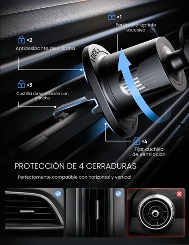 Miniatura 4 de Lamicall 2025 Abrazadera más amplia con gancho de metal Soporte para teléfono de coche con ventilación [Compatible con fundas gruesas] Soportes