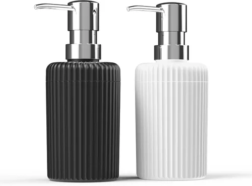 Miniatura 7 de Dispensador de jabón para baño, paquete de 2 dispensadores de jabón de manos de cocina, 12 onzas, dispensador de loción vacío de plástico negro mate