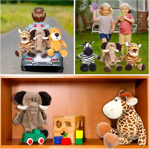 Miniatura 6 de Zhanmai Juego de 6 animales de peluche de safari, animales de la selva, para niños y niñas, león, elefante, cebra, jirafa, tigre, mono para fiestas
