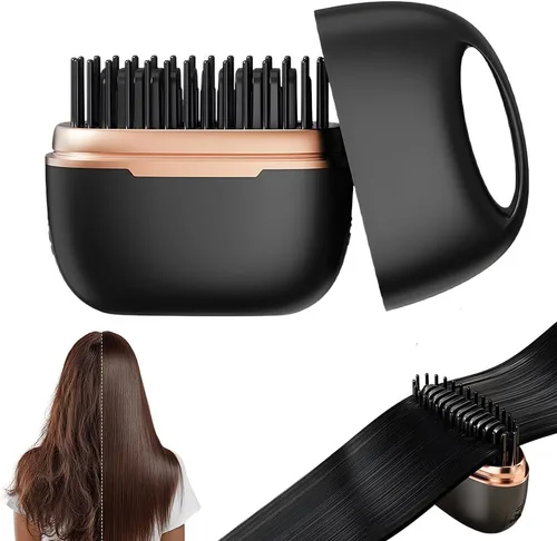 Miniatura 10 de Mini cepillo alisador de pelo, mini peine alisador portátil recargable, control de temperatura de 3 velocidades, alisador de pelo de bolsillo