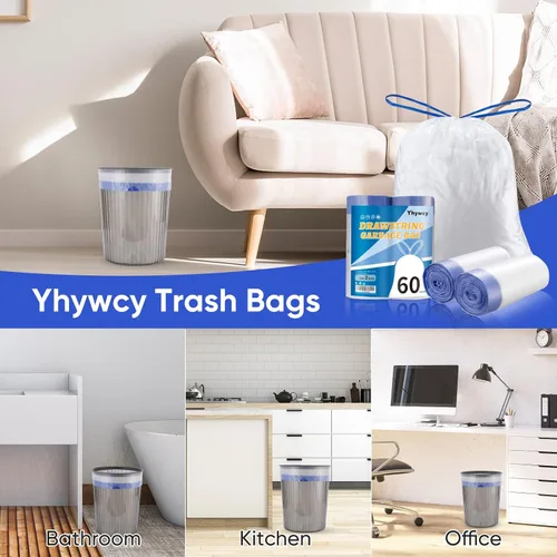 Miniatura 5 de Bolsa de basura de 8 galones con cordón mediano para botes de basura de 8 galones, cocina, dormitorio, baño, sala de estar, oficina, restaurante