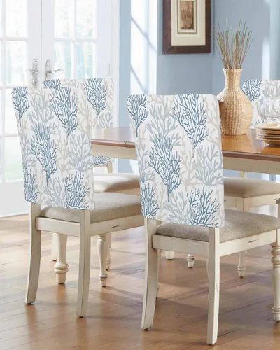 DecorLovee Funda protectora para silla costera color azul y gris coral, fundas protectoras para sillas de comedor de playa y verano, fundas