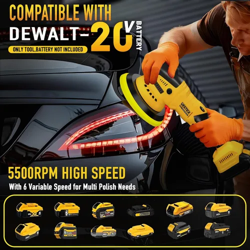 Miniatura 4 de Pulidora de búfer inalámbrica compatible con batería Dewalt de 20 V, 10000 RPM sin escobillas de alta potencia Doble acción 6 velocidades
