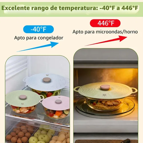 Miniatura 4 de Tapas de silicona para cuencos, 3 unidades, cubierta contra salpicaduras de microondas con 3 tamaños, tapas reutilizables resistentes al calor, se