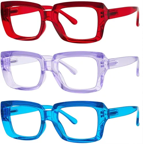 Miniatura 14 de Eyekepper Paquete de 4 lentes de lectura con bloqueo de luz azul, anteojos cuadrados de computadora de gran tamaño +0.00