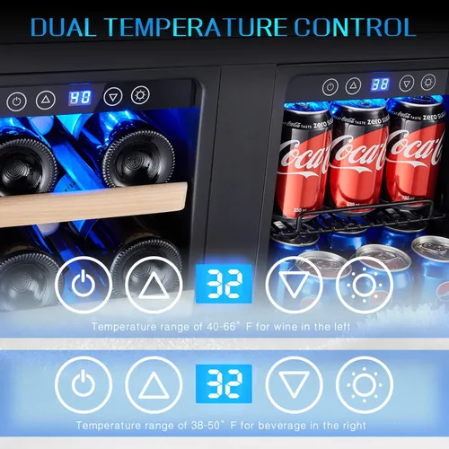 Miniatura 4 de Refrigerador de vino y bebidas de 24 pulgadas, refrigerador de vino de doble zona con capacidad para 20 botellas y 78 latas, control táctil digital