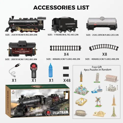 Miniatura 4 de Juego de tren eléctrico con control remoto de Navidad, locomotora de vapor, vagón de carga y pistas, juguetes de tren recargables para niños con 3