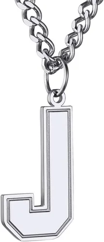 GoldChic - Collar con letra inicial para hombre, de acero inoxidable, collar de iniciales grandes para deportistas y atletas, colgante del alfabeto