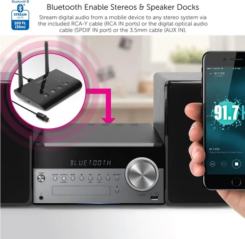 Miniatura 4 de Aluratek Receptor y transmisor de audio Bluetooth con baja latencia, antena dual, soporte de hasta 100 pies de alcance inalámbrico desde TV a