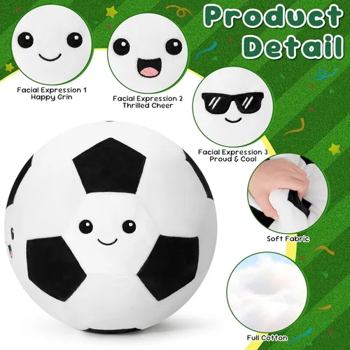 Miniatura 9 de Achwishap Soccer Ball Plush, Cute Sports Ball Stuffed Toy with 3 Facial Expressions, Soft Throw Plushies Pillow for Room Decor, for Boys Girls