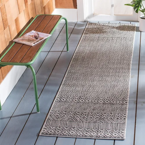 Miniatura 37 de SAFAVIEH Alfombra lavable al aire libre, colección Courtyard - 2'3" x 5', gris y negro, no desprende pelusa y fácil limpieza, ideal para patio