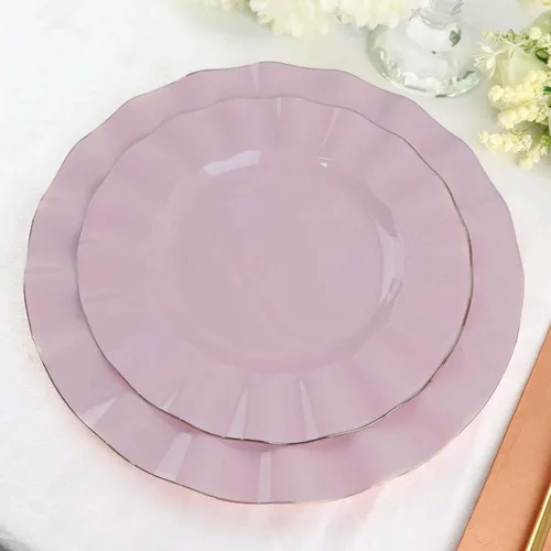 Miniatura 57 de Tableclothsfactory Paquete de 10 platos redondos de plástico negro de 6 pulgadas para ensalada de postre, platos desechables con borde ondulado