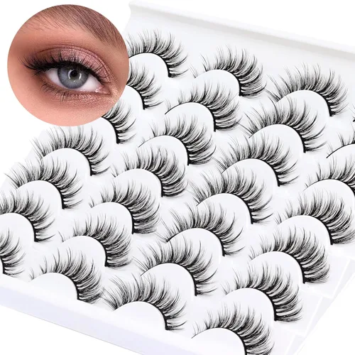 Miniatura 8 de Losha - Pestañas postizas de aspecto natural, paquete de pestañas postizas hechas a mano, pestañas de visón sintético, 14 pares de pestañas de ojo