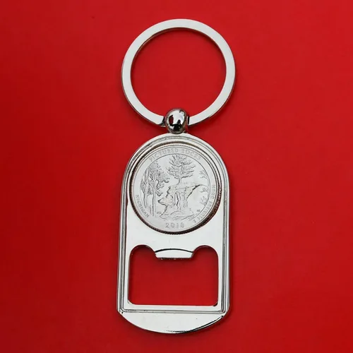 US 2018 Pictured Rocks National Lakeshore (Michigan) Quarter BU Uncirculated Coin Silver Tone Key Chain Ring Bottle Opener NEW - America the