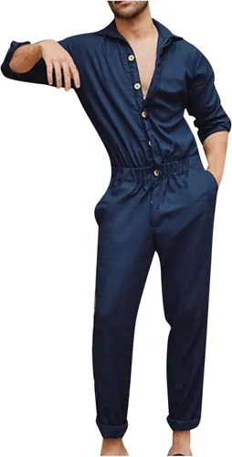 Overol de trabajo vintage para hombre, de manga corta, con solapa, con botones, a la moda, retro, ropa de trabajo, uniforme
