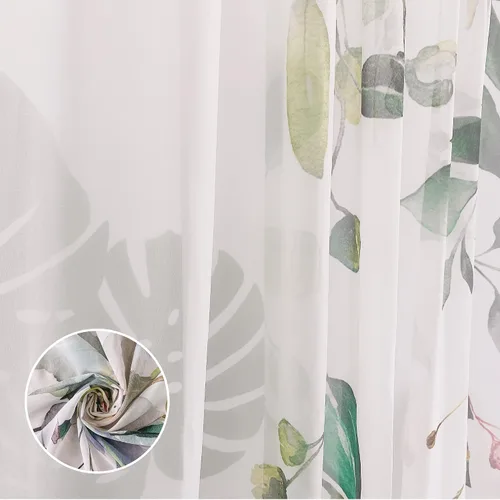 Miniatura 5 de Cortinas de hojas de eucalipto verdes para sala de estar de 63 pulgadas de largo, juego de 2 paneles elegantes de flores silvestres con estampado