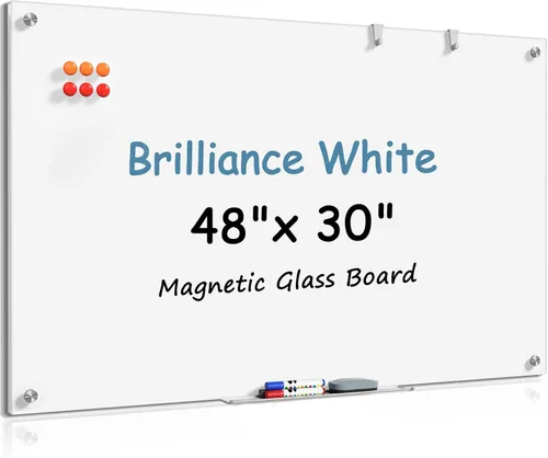 Miniatura 13 de MaxGear Pizarra blanca de cristal, pizarra magnética de borrado en seco templado de 96 x 48 pulgadas, sin marco, para oficina, aula, sala de Blanco