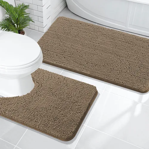 Miniatura 71 de OLANLY Juego de alfombras de baño de 2 piezas, alfombras de baño de chenilla suave y absorbente y alfombra de contorno en forma de U para inodoro