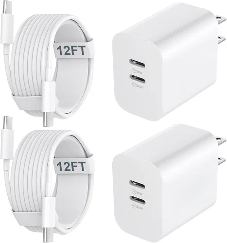 Miniatura 8 de Cargador para teléfono 15/16/17 Pro Max de carga rápida, bloque de carga USB C de doble puerto de 20 W con cable de carga USB C a C de 6.6 pies