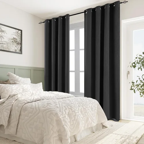 Miniatura 7 de Cortinas opacas 100% de lino negro para dormitorio, cortinas opacas para sala de estar, cortinas de oscurecimiento de habitación de doble capa