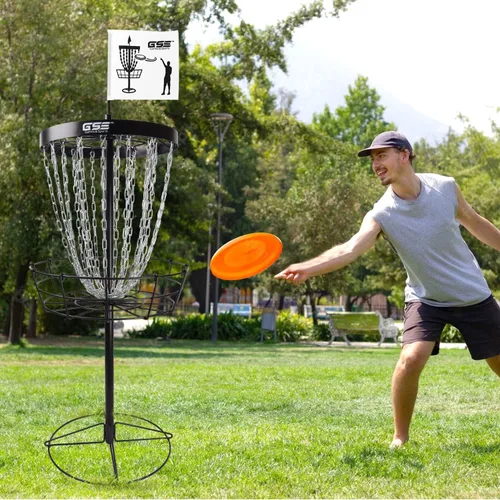 Miniatura 7 de GSE Games & Sports Expert PRO - Cesta portátil de golf de disco, 12 cadenas/24 cadenas, disco volador de metal, cestas de práctica de golf para Negro