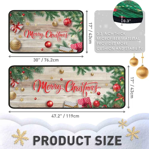 Miniatura 2 de 2 tapetes de cocina de Navidad para piso, tapete antideslizante para decoración de cocina, juego de alfombras de cocina antifatiga con corredor