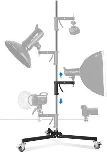 Soporte de agarre de pistola resistente, soporte de luz rodante de fotografía de 8.2 ft/8.2 pies con ruedas y un brazo deslizante Carga máxima: