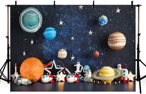 Miniatura 9 de MEHOFOND Fondo de fotografía del espacio exterior de 7 x 5 pies, universo, planeta, estrella, galaxia, astronauta, cohete, decoración de fiesta