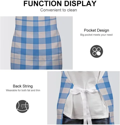 Miniatura 6 de Personalized Blue And White Adult Apron, Kitchen Cooking Aprons for Woman Man, Adjustable Bib Apron with Pocket for Baking, BBQ Crafting Outdoors