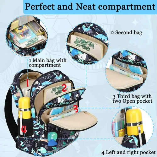 Miniatura 4 de CAMTOP Mochila infantil para escuela, niños y niñas, preescolar y primaria, Dinosaurio, Compacto