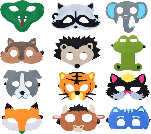 Máscaras de fieltro para niños, máscaras de fiesta de cumpleaños, suministros de máscaras, máscaras de Halloween