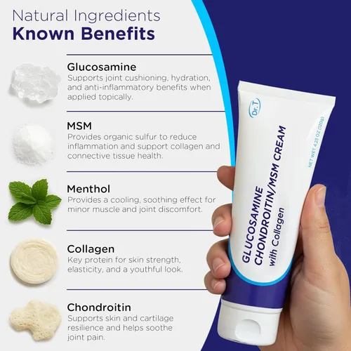 Miniatura 4 de Dr. T Crema de condroitina de glucosamina, fórmula prémium con MSM y colágeno para molestias articulares y musculares, mantiene la fuerza articular