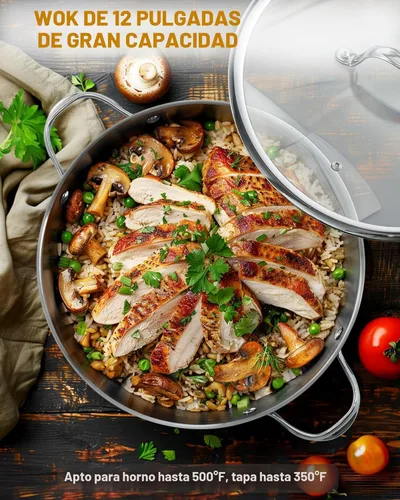 Miniatura 6 de Cooks Standard Wok Sartén para Saltear con Tapa de Vidrio, Sartén de Chef Clásica de Acero Inoxidable de 12 Pulgadas/30cm para Uso Diario, Plateado