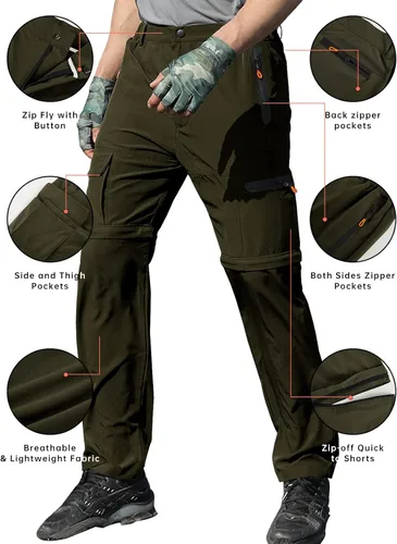 Miniatura 5 de WOONIMA Pantalones de senderismo convertibles al aire libre para hombre, de secado rápido, ligeros, con cremallera