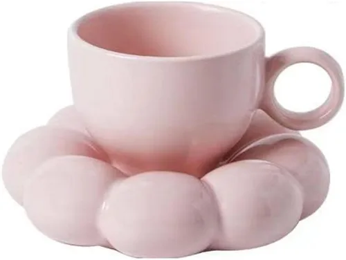 Taza de café de cerámica, taza de capuchino de 7 onzas, tazas de café de cerámica con platillos, aptas para microondas y lavavajillas, juego de taza